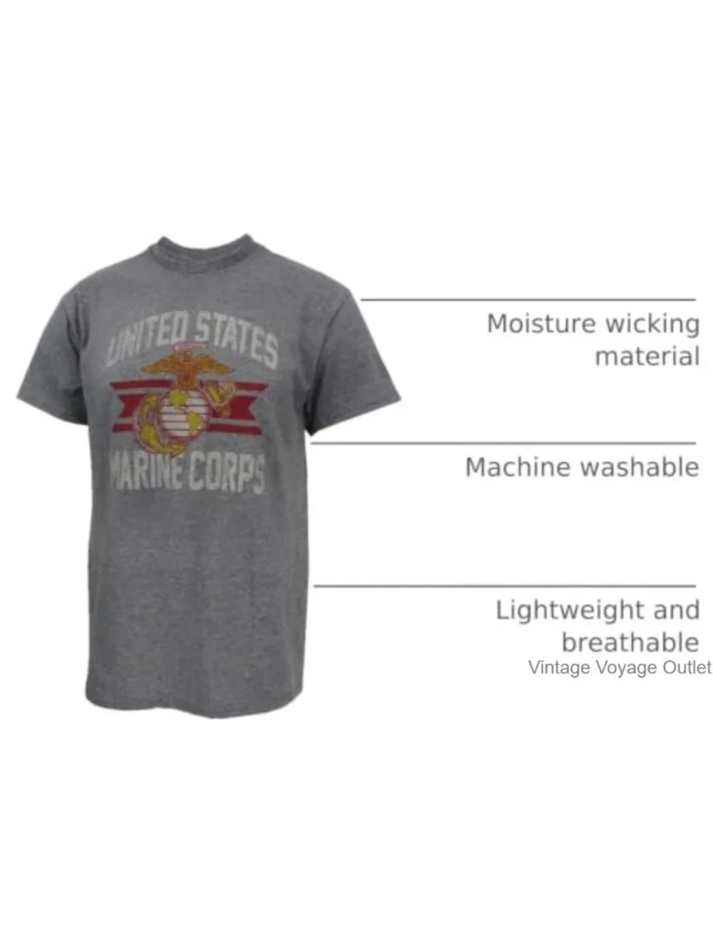 Men's Vintage USMC Short Sleeve Tee - 70% Cotton 30% Polyester Crew Neck
